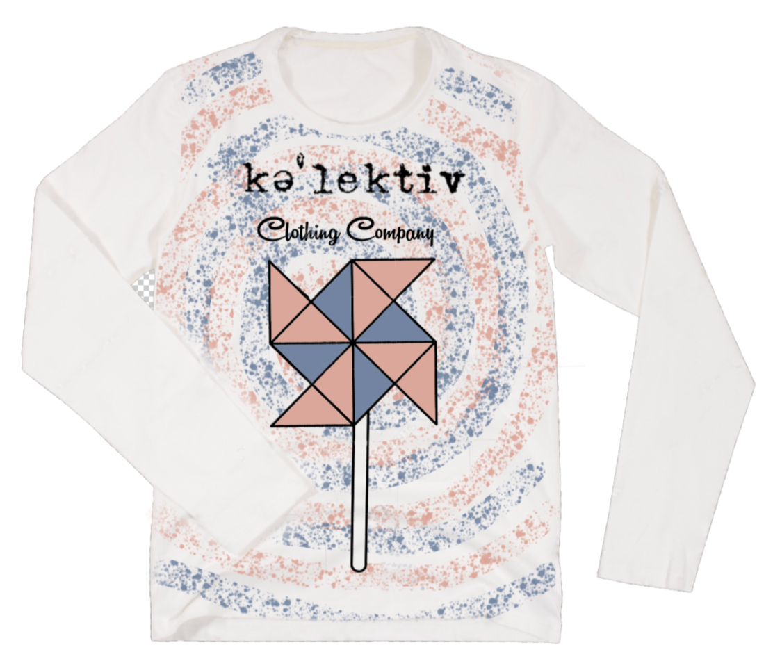 Kid's White Long Sleeve Tee With Pinwheel Print