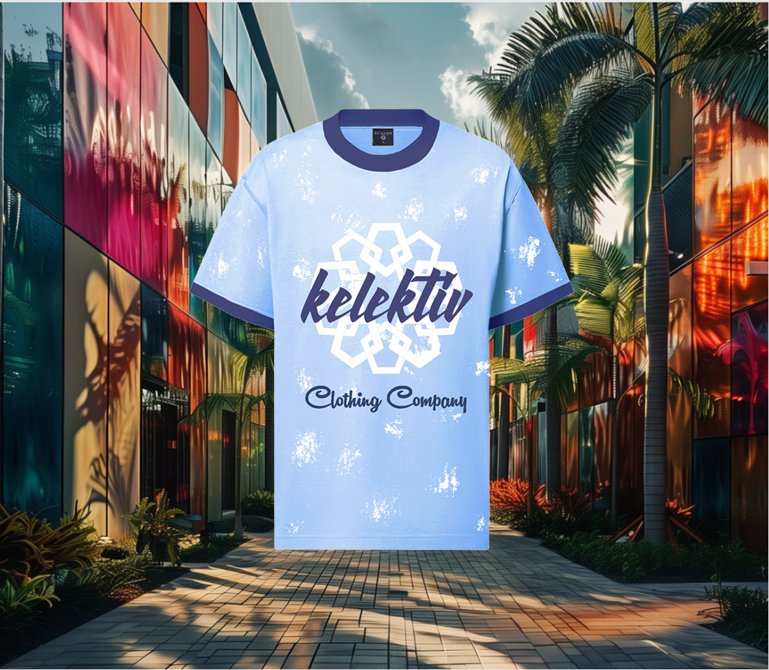 Adult Blue Splash Tee With Motif Print