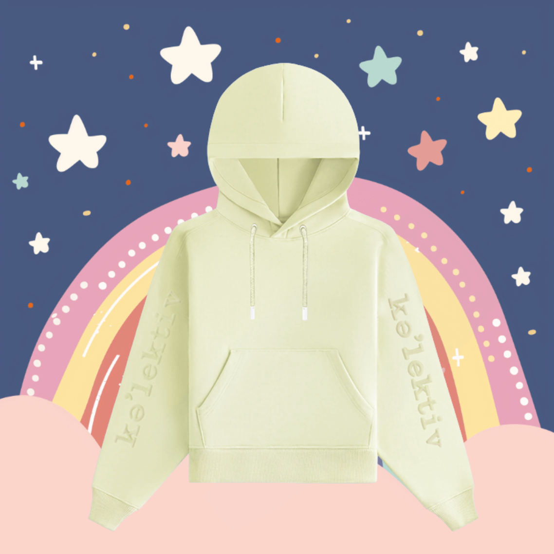 Kid's Pale Yellow Hooded Sweater With Embossed Design