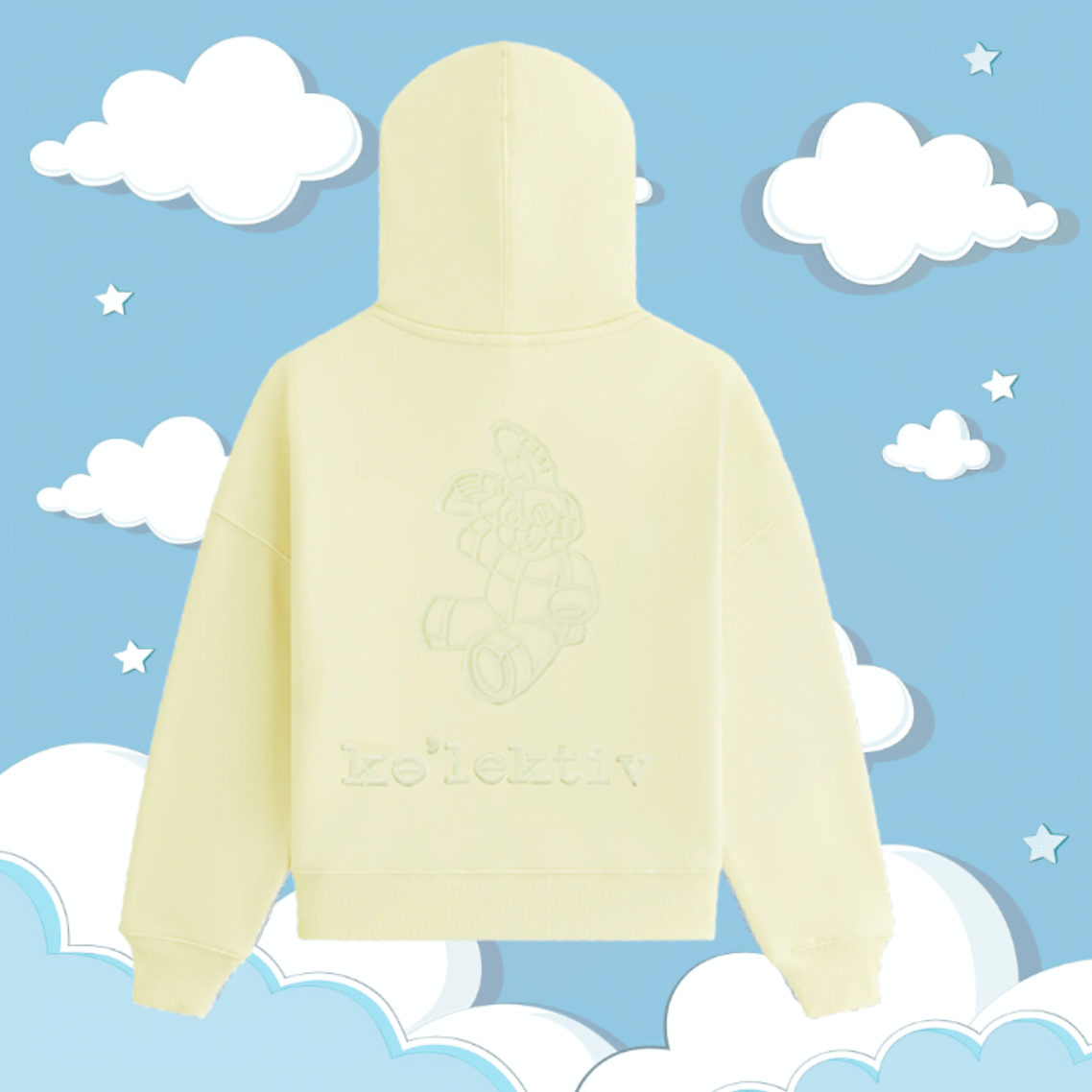 Kid's Pale Yellow Hooded Sweater With Embossed Design