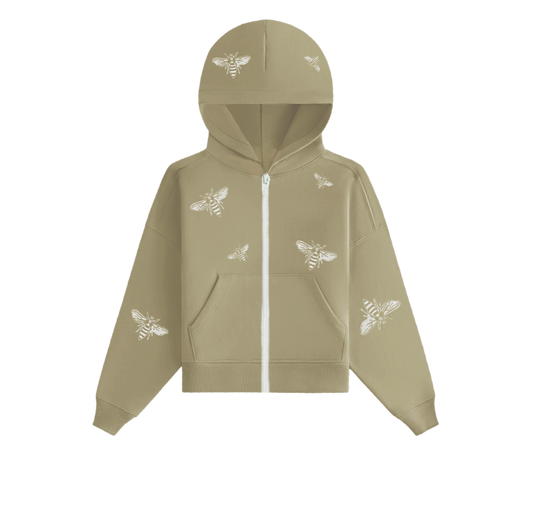 Kids' Pale Gold Hooded Sweater With Embroidered Bee's