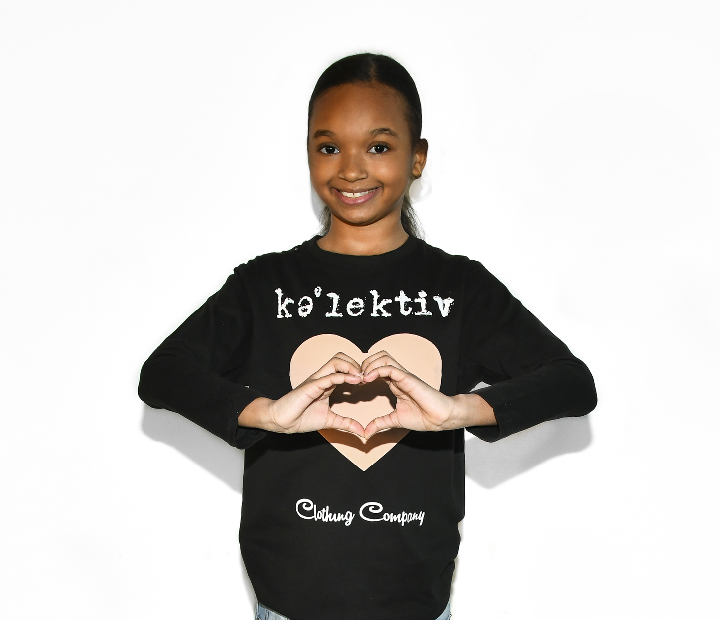 Kid's Black Tee With Heart Print On The Front