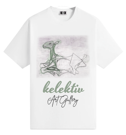 White Tee With The GOAT By Picasso Print In Green