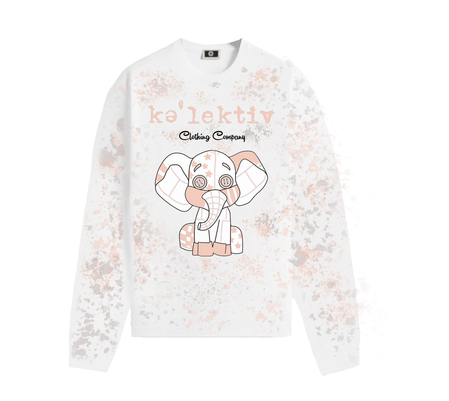 Kid's White Long Sleeve Tee With Elephant Print