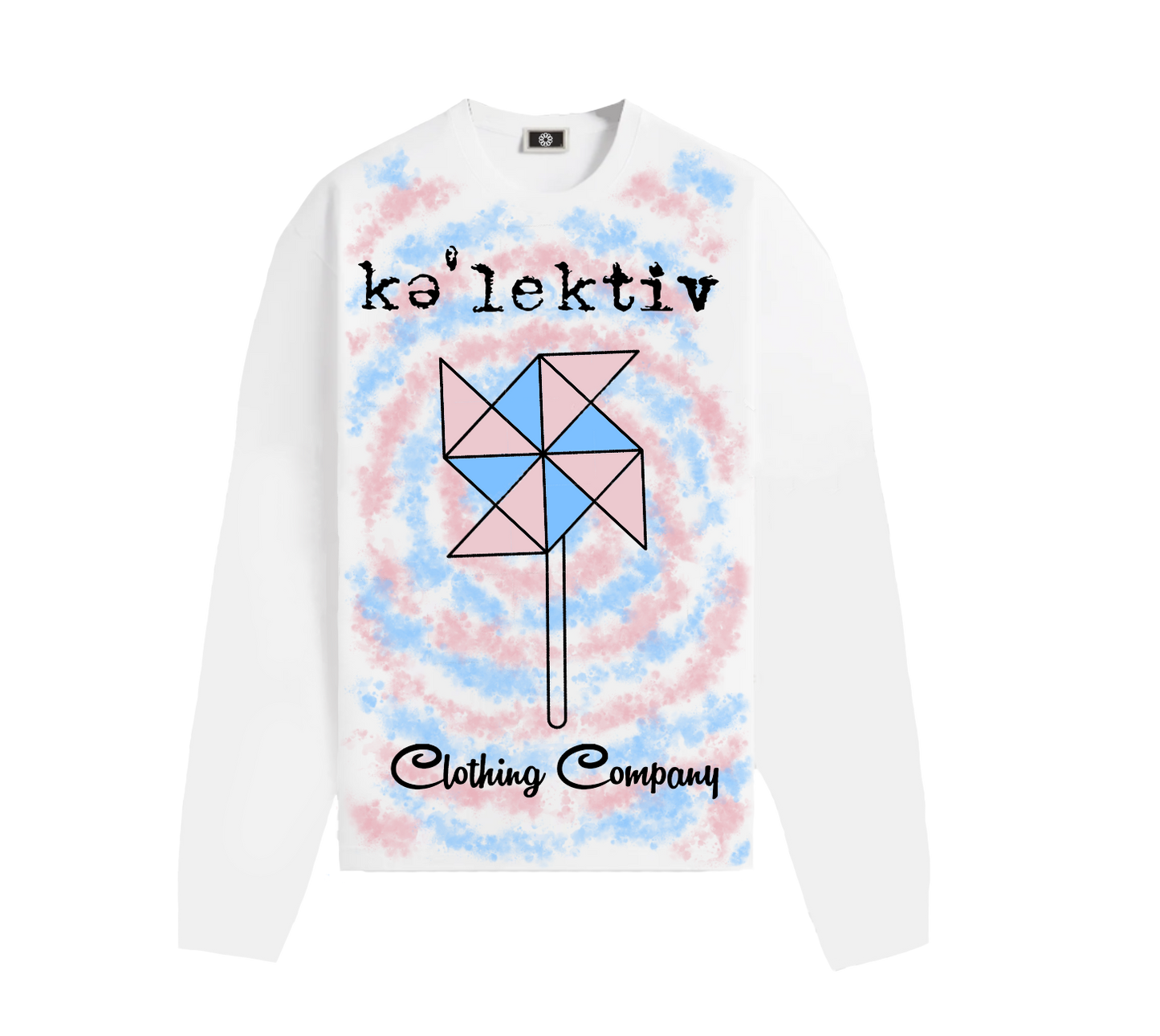 Kid's White Long Sleeve Tee With Pinwheel Print