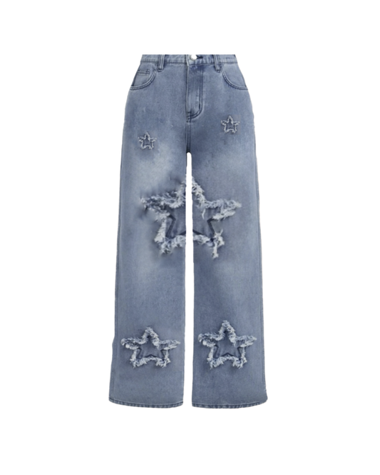 Light blue star patch denim flare jeans for kid's