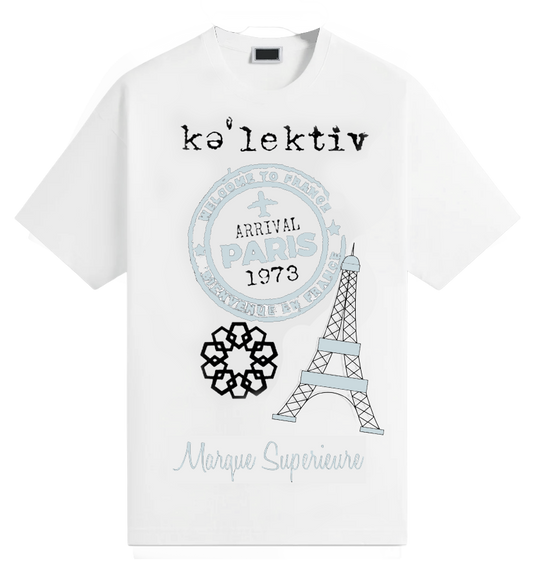 Adult White Tee with Paris Passport Print