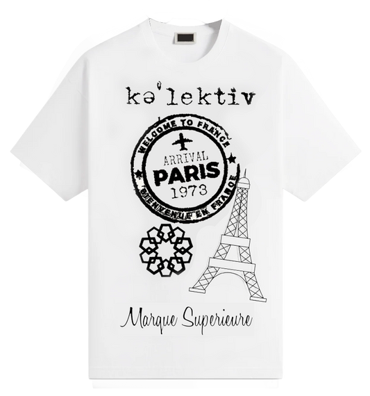 Adult White Tee With Paris Passport Print