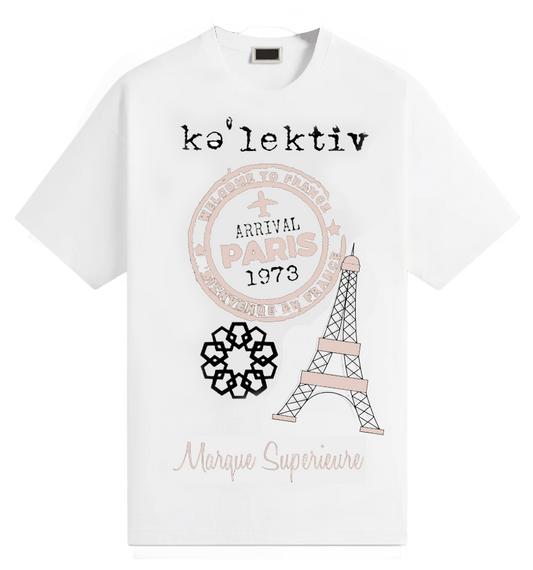 Adult White Tee With Paris Passport Print
