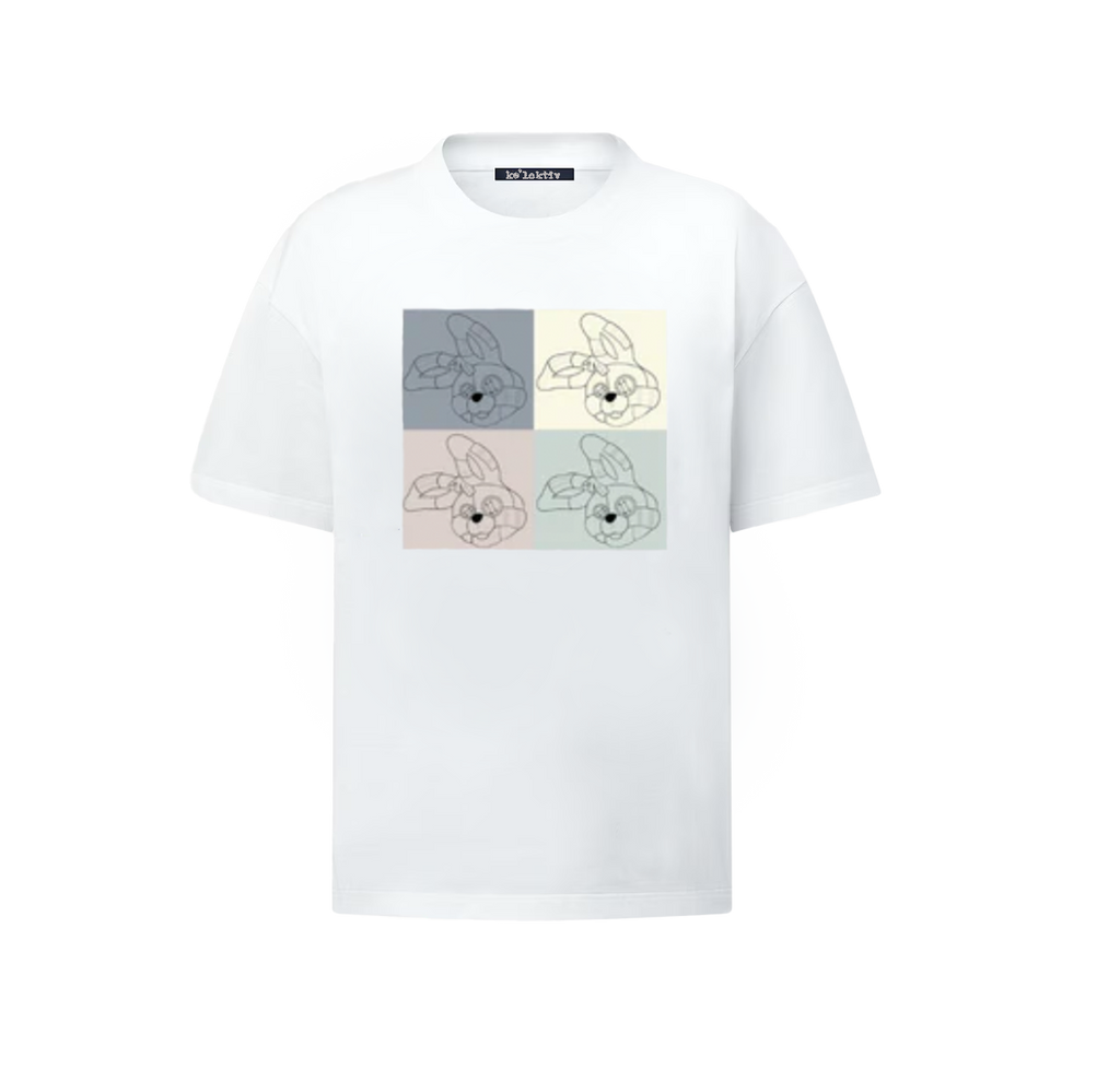 Kid's all white colorful 4 bunnys boxed tee