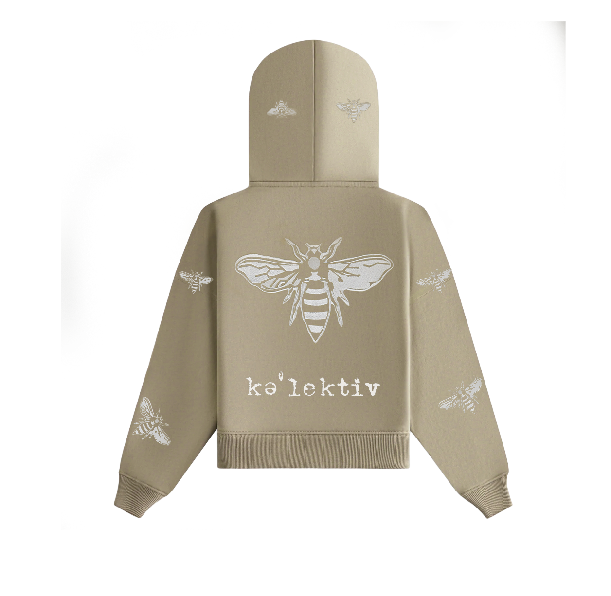 Kids' Pale Gold Hooded Sweater With Embroidered Bee's