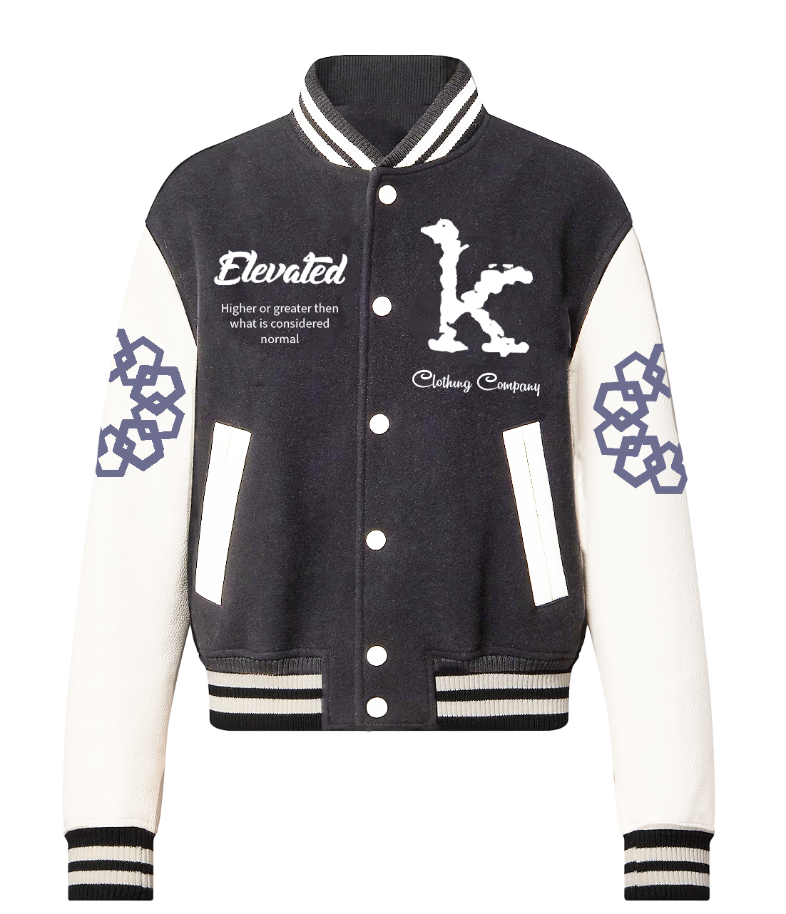 Adult Varsity Jacket With Geometric Design And Embroidered Sleeves