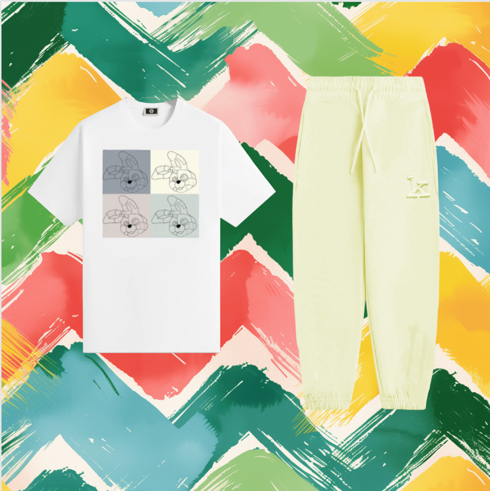 Kid's all white colorful 4 bunnys boxed tee