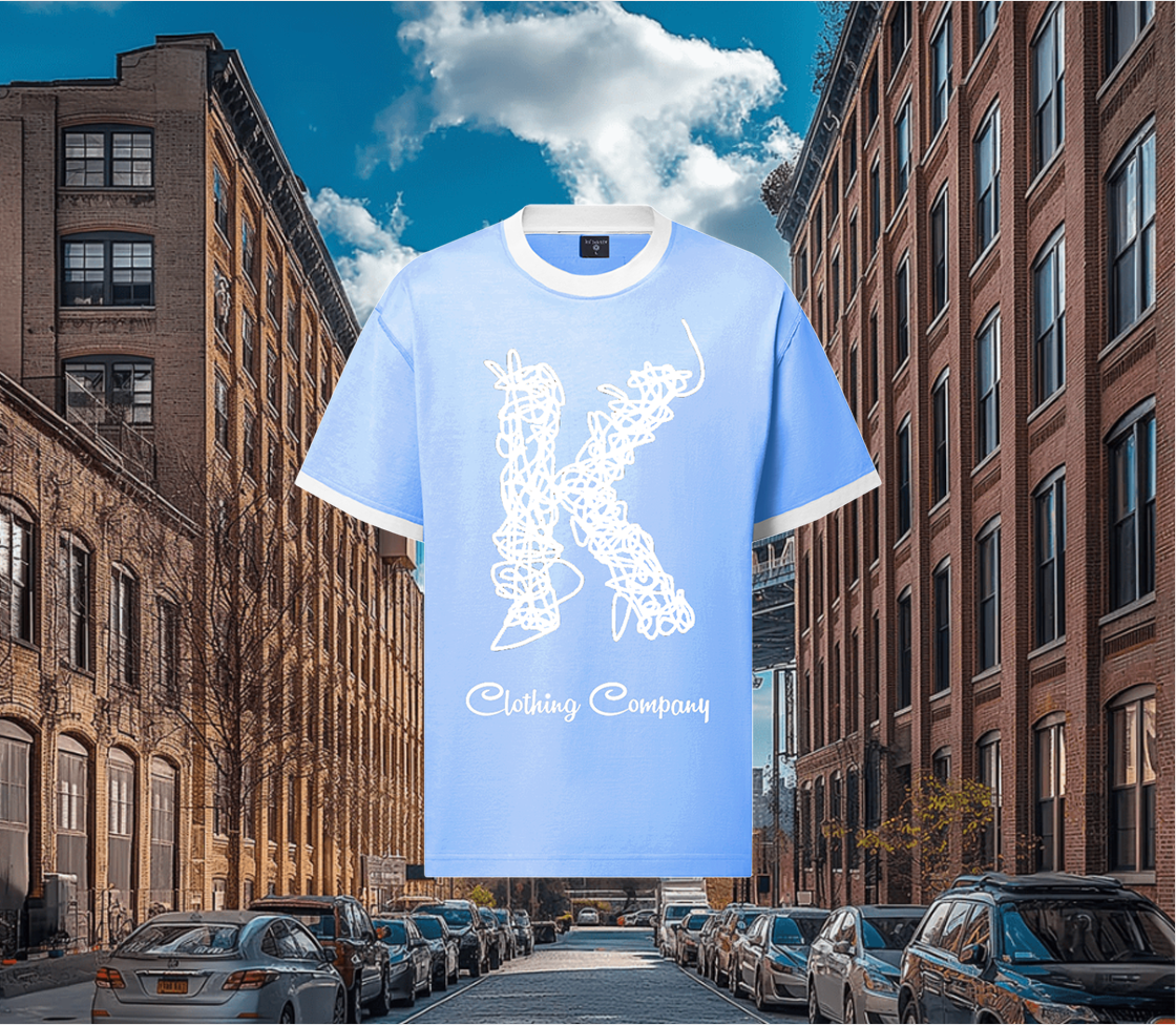 Adult Sky Blue Tee With Scribbled K Print