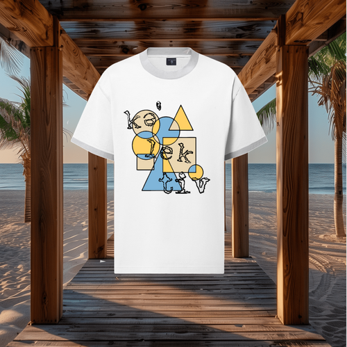 Adult White Tee With Geometric Print
