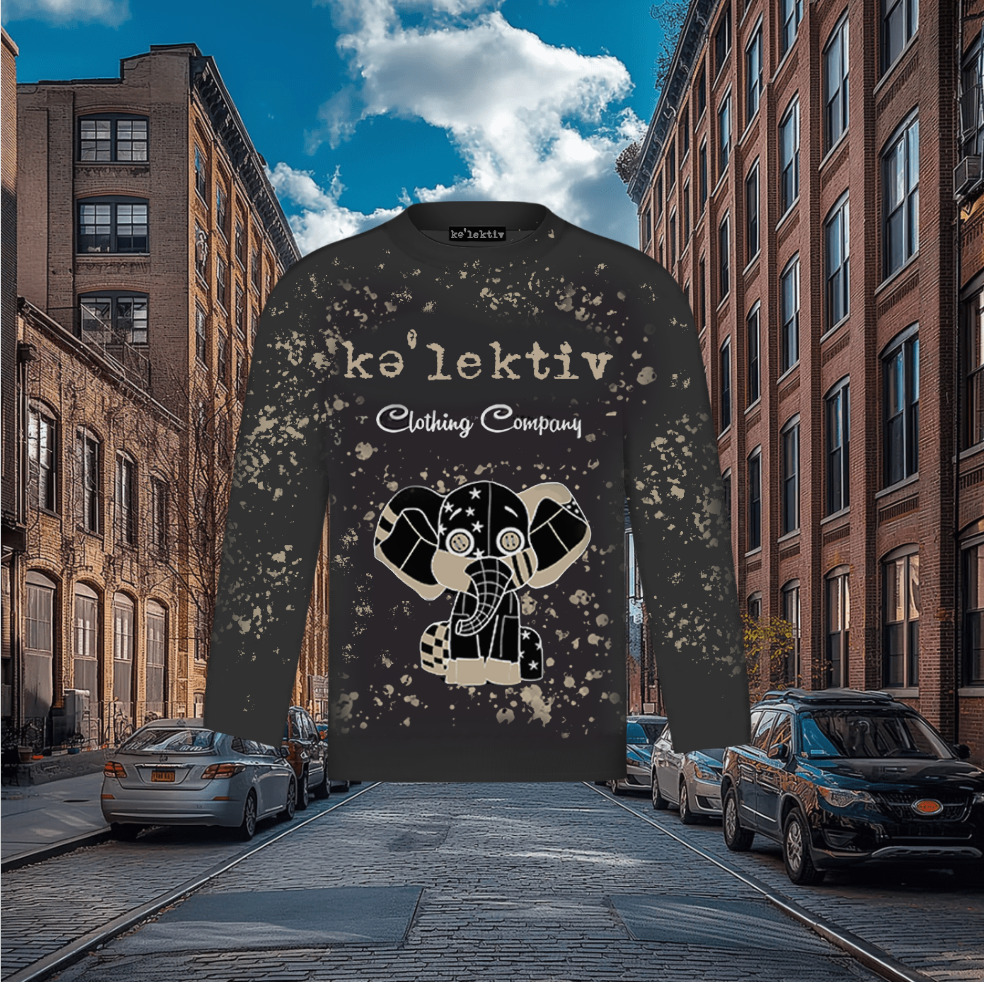 Kid's Black Long Sleeve Tee With Elephant Print