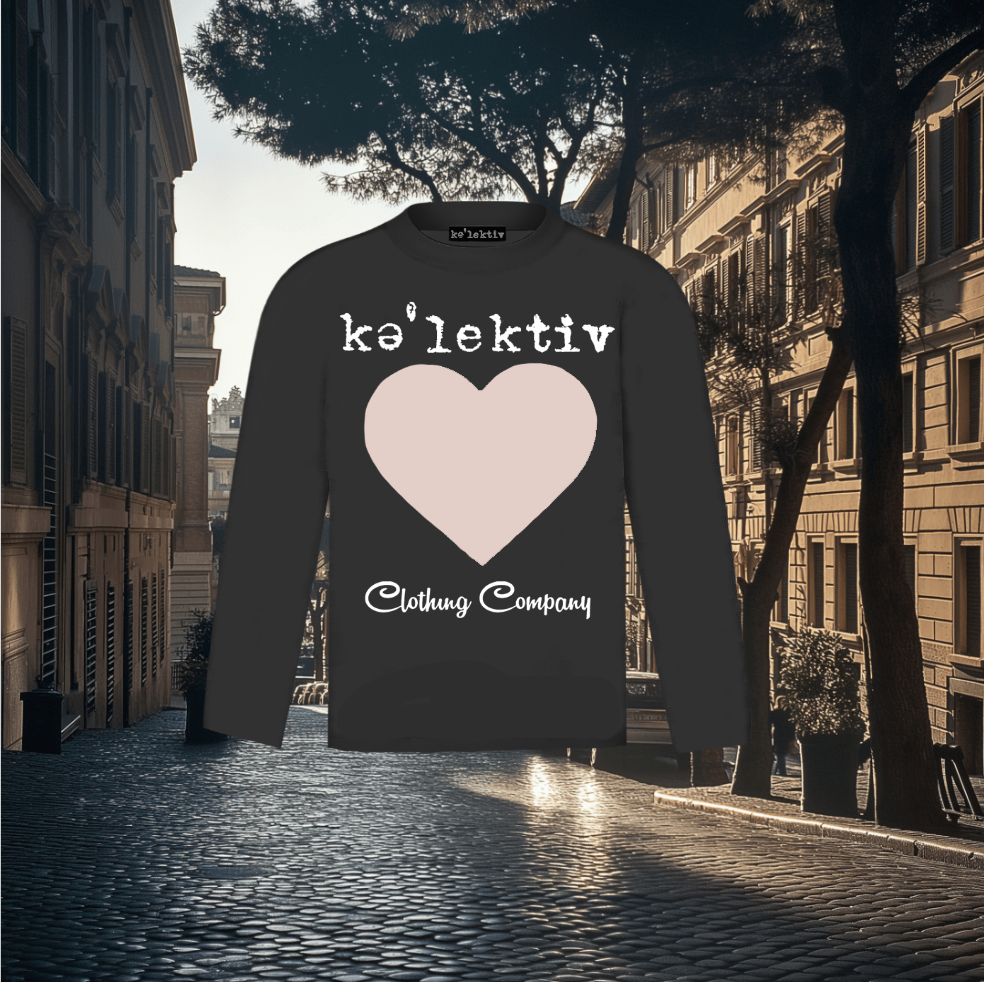 Kid's Black Tee With Heart Print On The Front