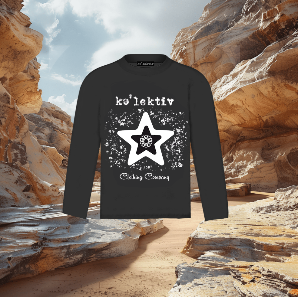 Kid's Black Long Sleeve Tee With Star On The Front