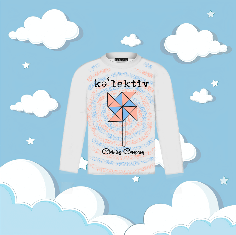 Kid's White Long Sleeve Tee With Pinwheel Print