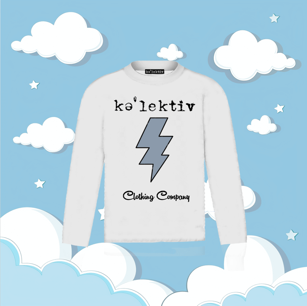 Kids White Long Sleeve Tee With Thunderbolt Print