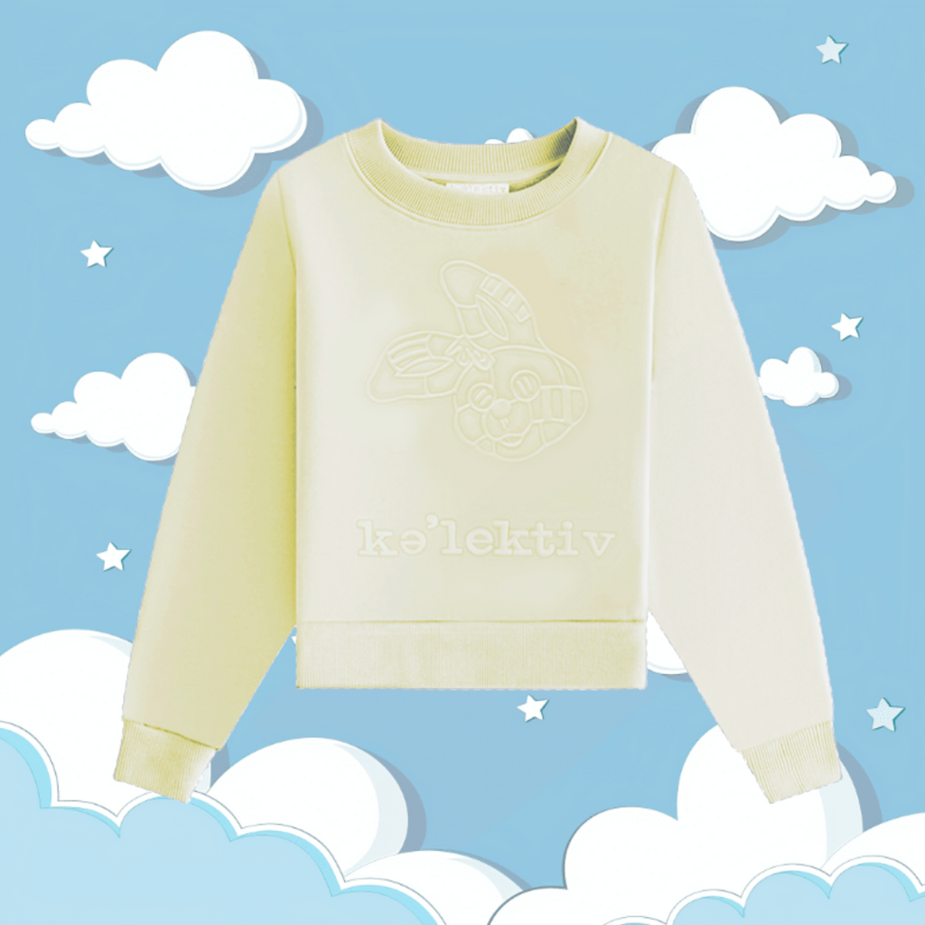 Kids' Pale Yellow Crew Neck Sweater With Embossed Design