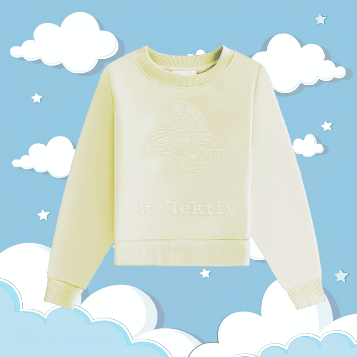 Kids' Pale Yellow Crew Neck Sweater With Embossed Design