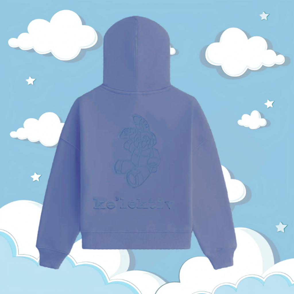 Kid's Blue Hooded Sweater With Full Embossed Bunny