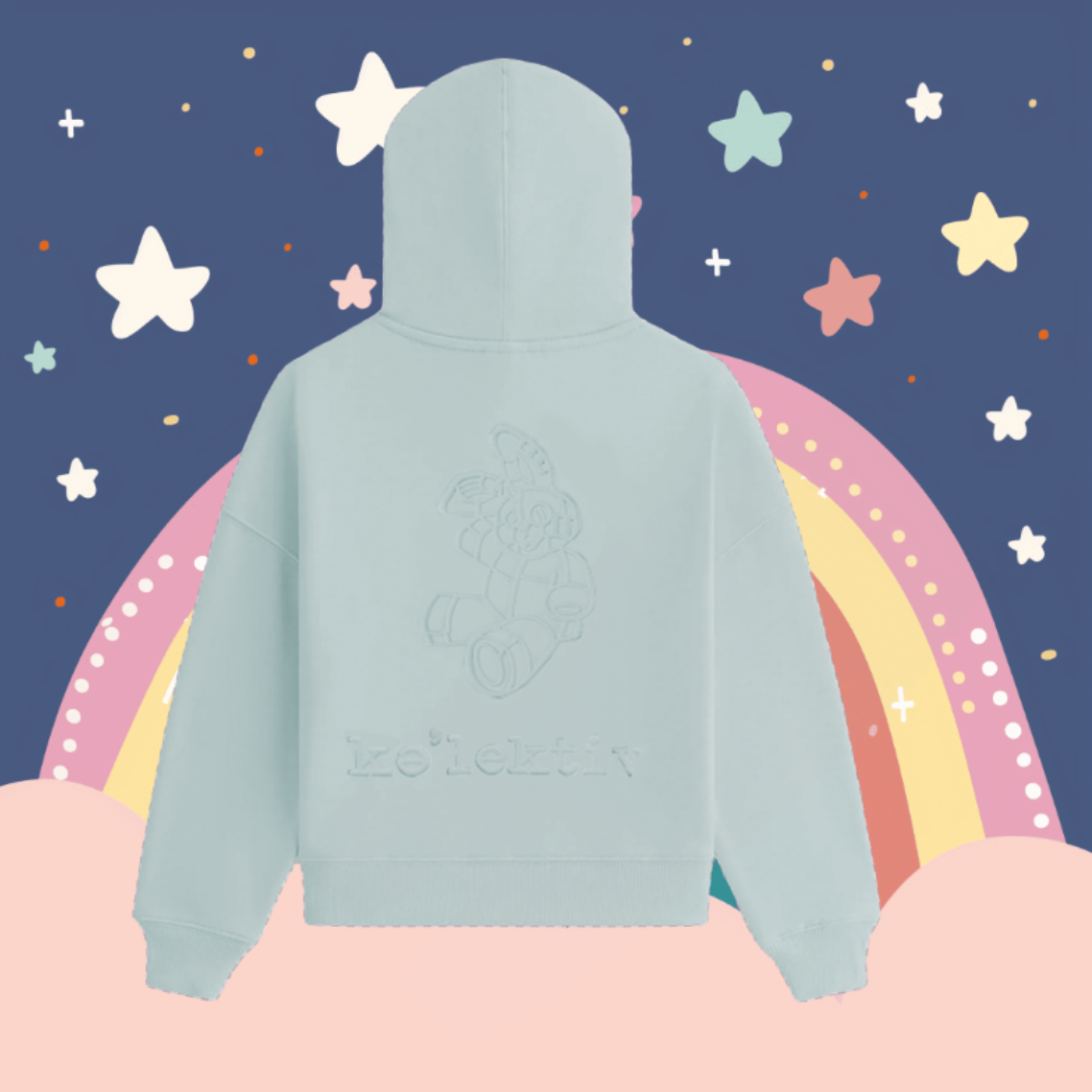 Kids' Mint Green Hooded Sweater With Embossed Design