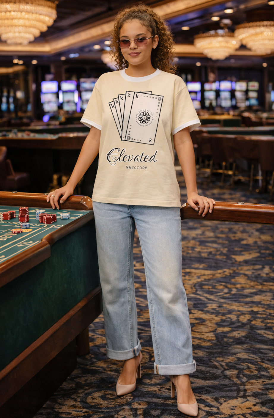 Adult Cream Tee With Card Print