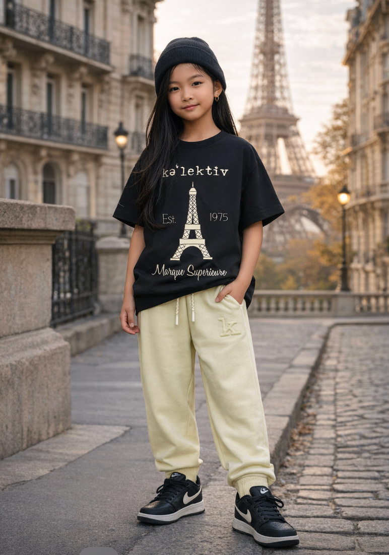 Kid's black Eiffel Tower Tee