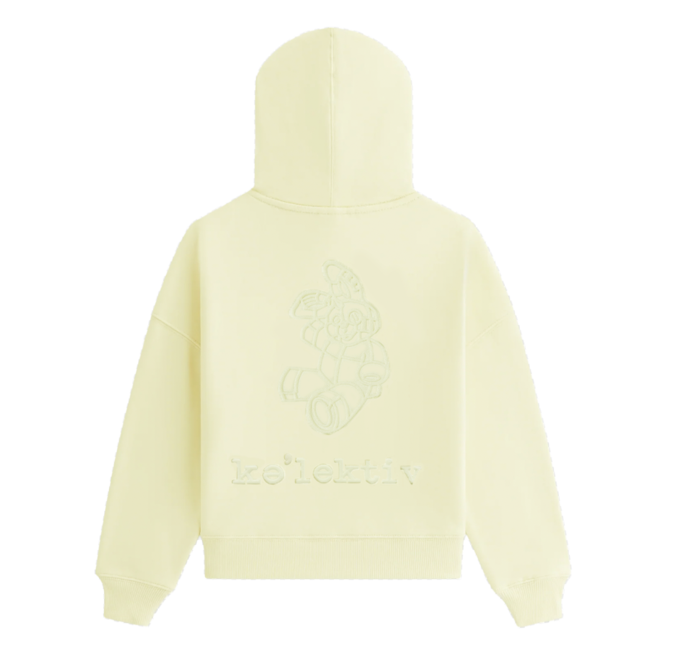 Kid's Pale Yellow Hooded Sweater With Embossed Design