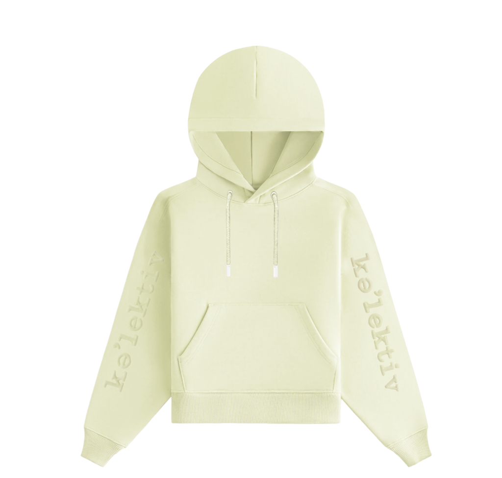 Kid's Pale Yellow Hooded Sweater With Embossed Design