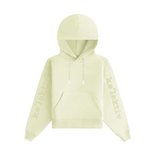 Kid's Pale Yellow Hooded Sweater With Embossed Design