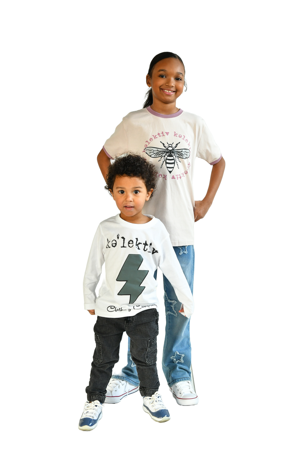 Kids White Long Sleeve Tee With Thunderbolt Print