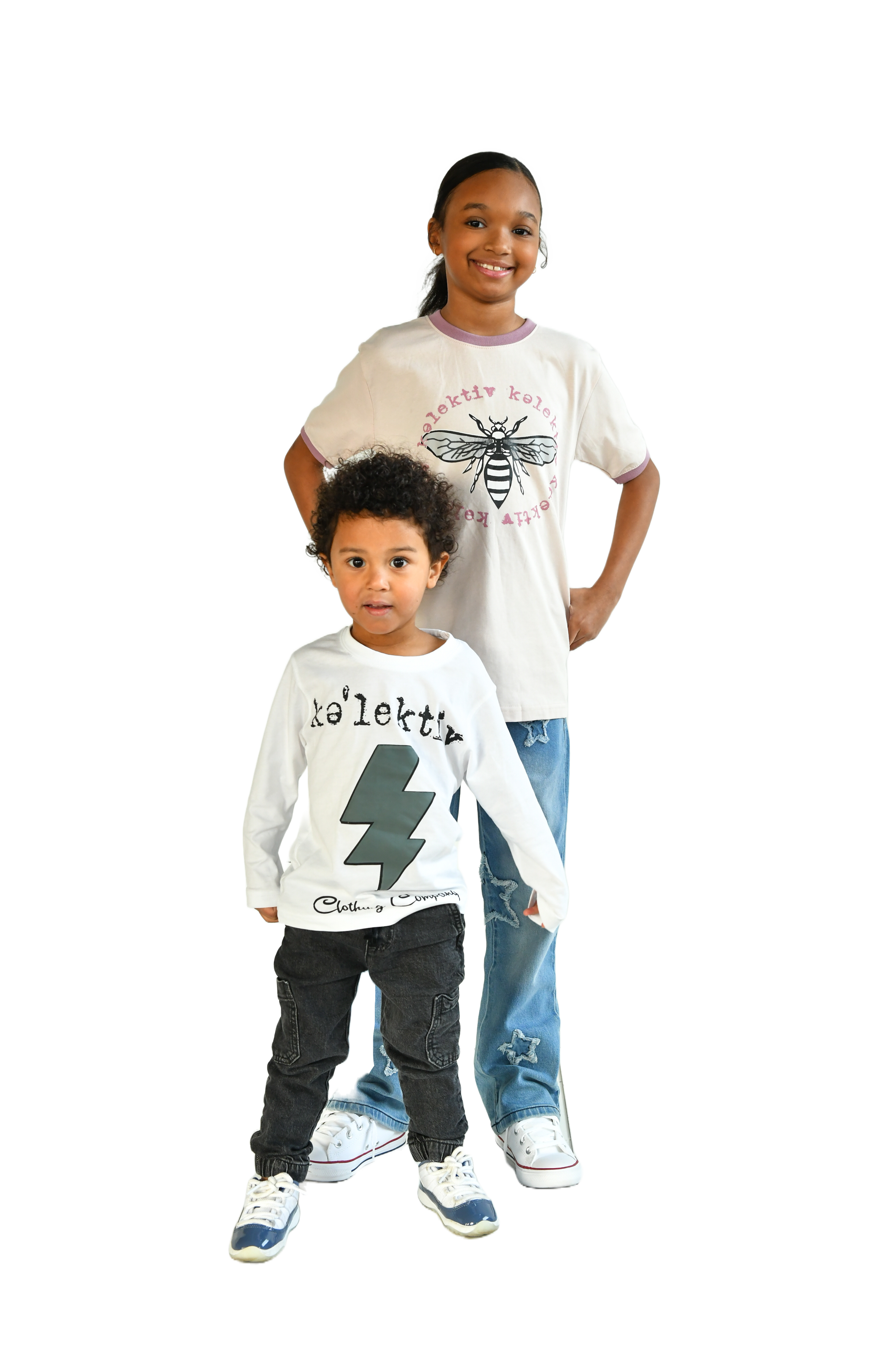 Kids White Long Sleeve Tee With Thunderbolt Print