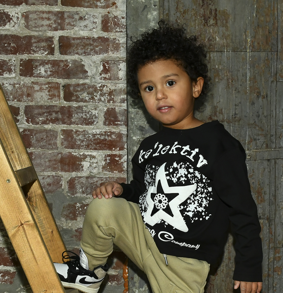 Kid's Black Long Sleeve Tee With Star On The Front