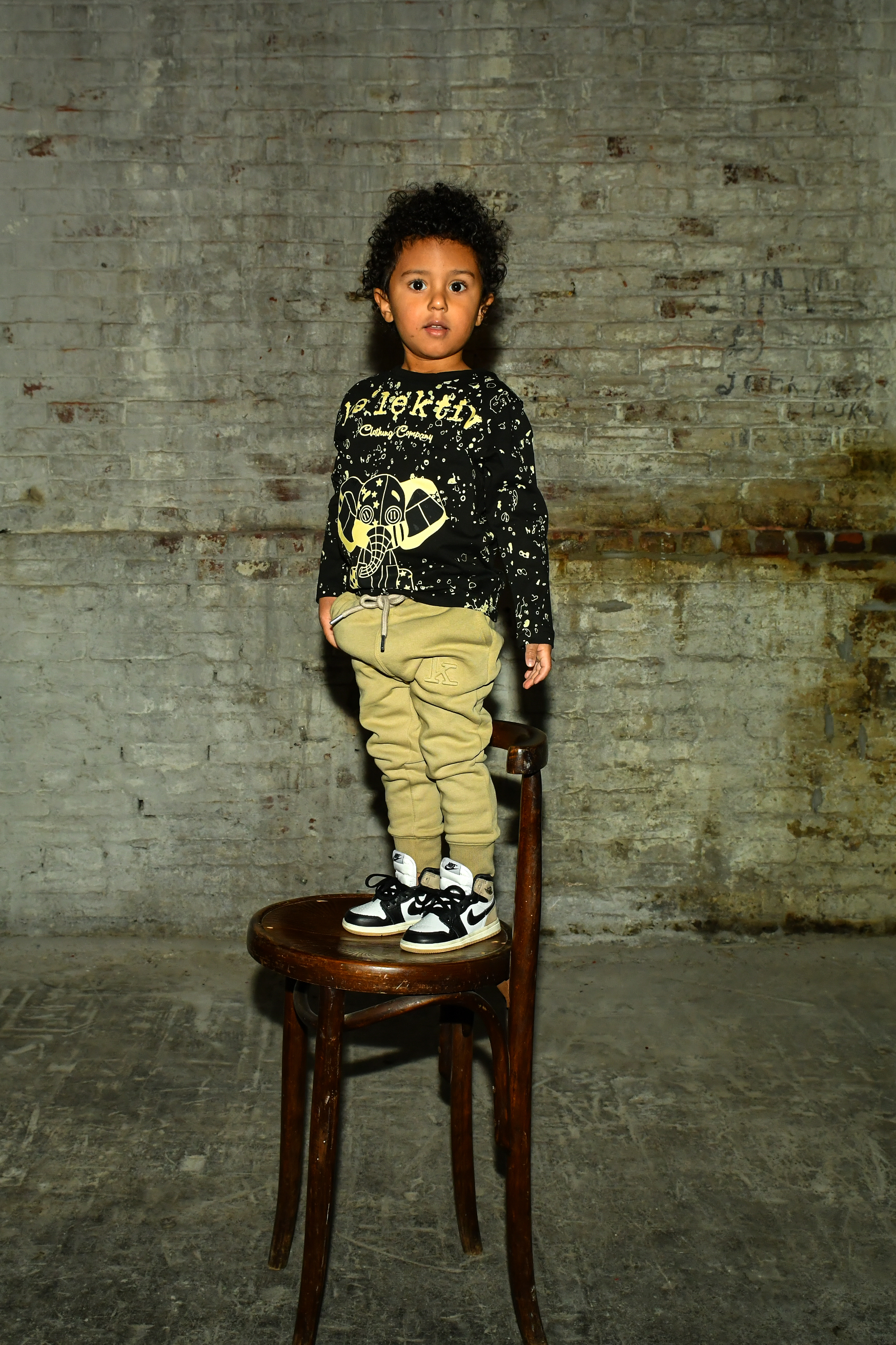 Kid's Black Long Sleeve Tee With Elephant Print