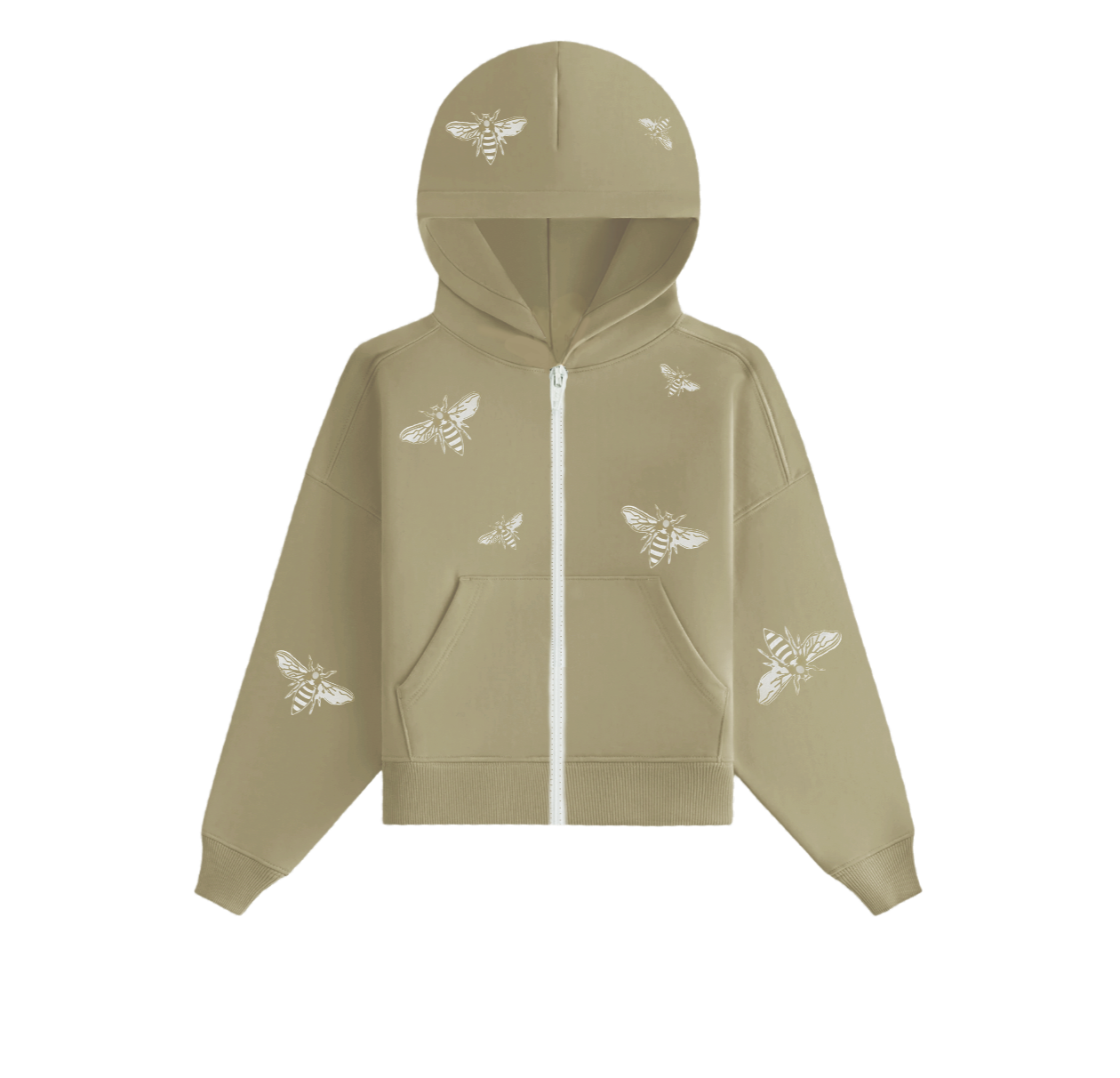 Kids' Pale Gold Hooded Sweater With Embroidered Bee's