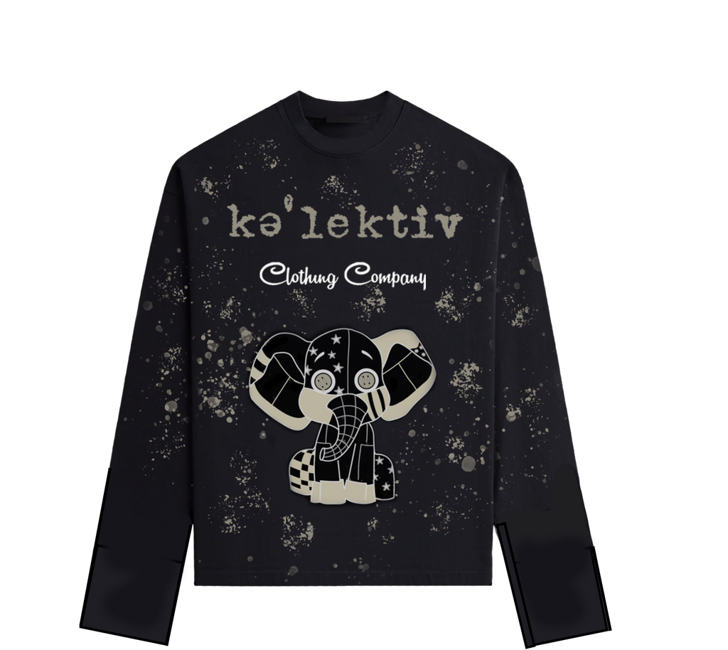 Kid's Black Long Sleeve Tee With Elephant Print