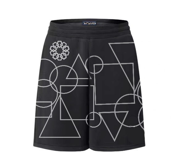 Black Wool-Cotton Blend Geometric Print Adult Shorts