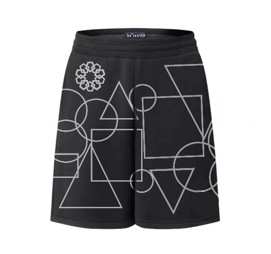 Black Wool-Cotton Blend Geometric Print Adult Shorts