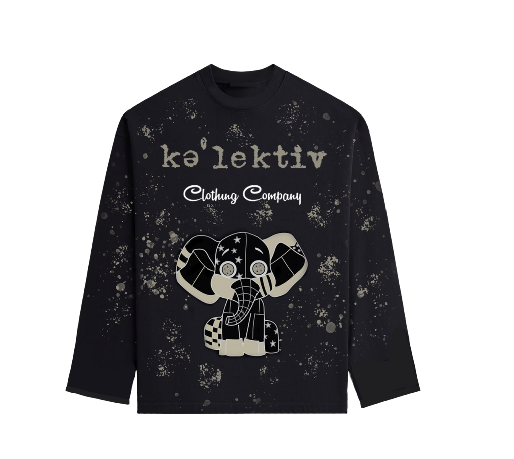 Kid's Black Long Sleeve Tee With Elephant Print