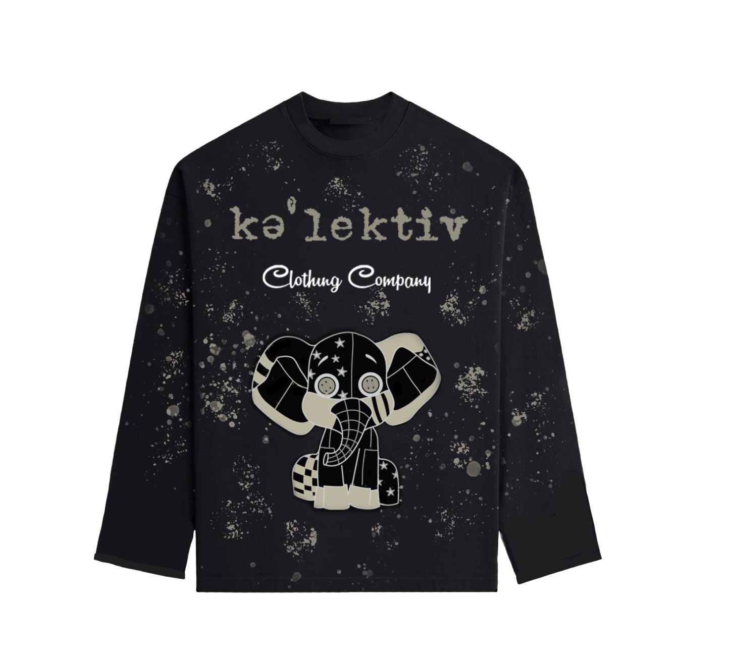 Kid's Black Long Sleeve Tee With Elephant Print