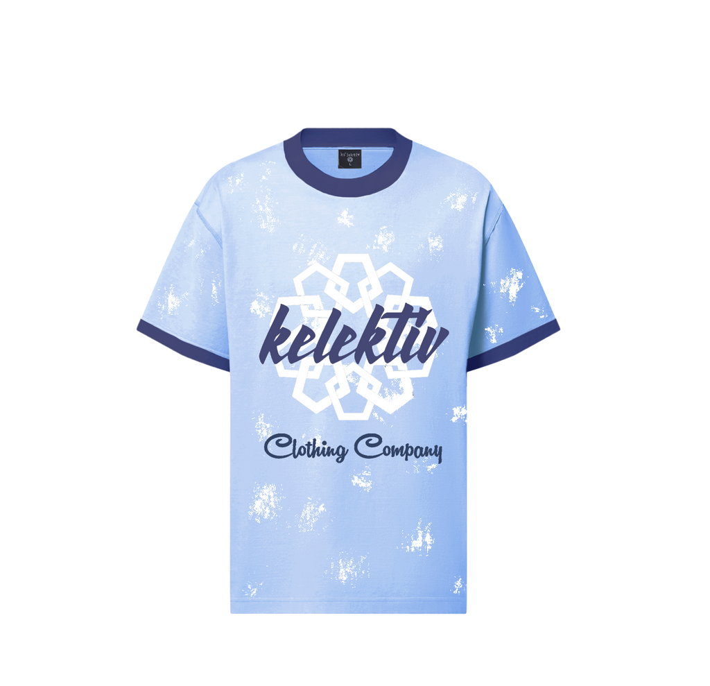 Adult Blue Splash Tee With Motif Print