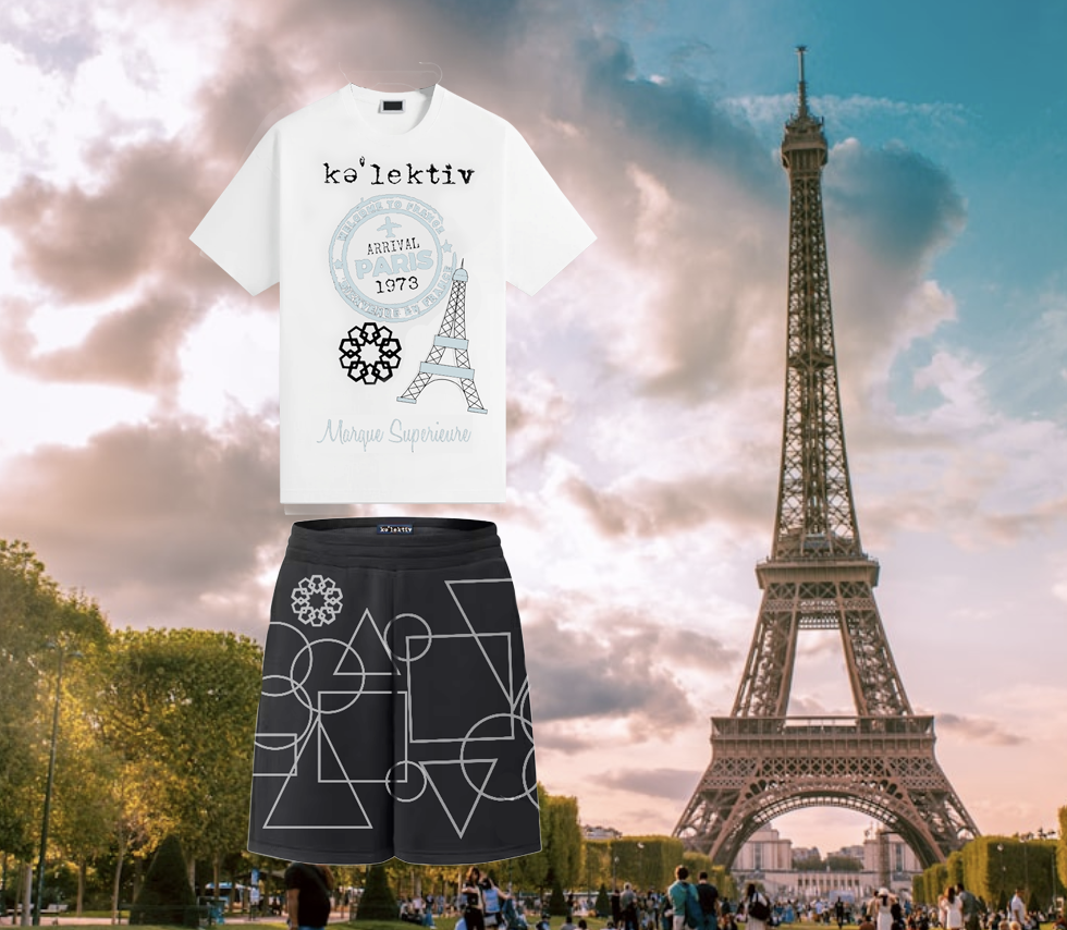 Adult White Tee with Paris Passport Print