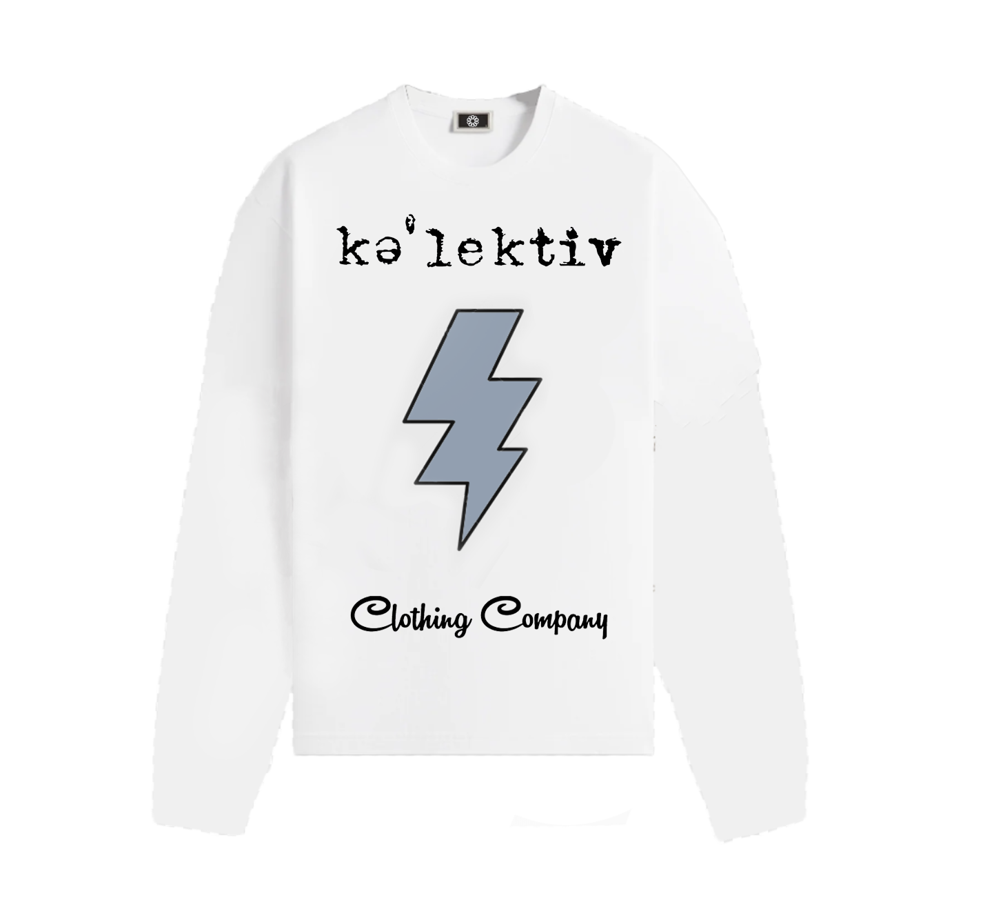 Kids White Long Sleeve Tee With Thunderbolt Print
