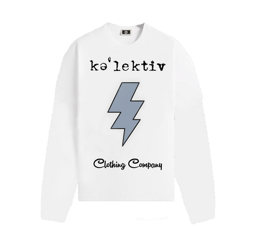 Kids White Long Sleeve Tee With Thunderbolt Print
