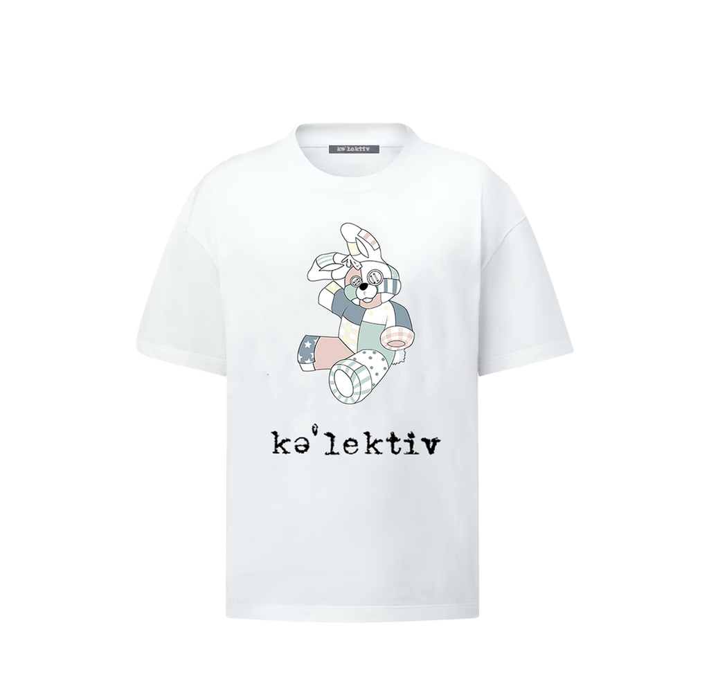 Kid's all white tshirt with Bunny on the front
