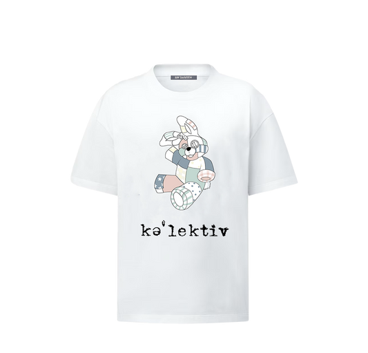 Kid's all white tshirt with Bunny on the front