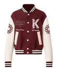Cranberry Wool Scribbled K embroidered Varsity Jacket